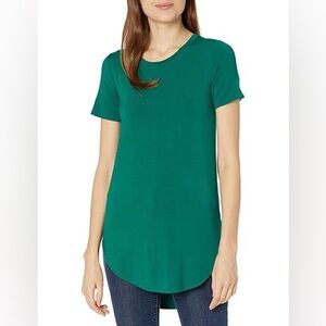 $3/30 DAILY RITUAL | Jersey tshirt short Sleeve Open Crewneck Tunic green -S